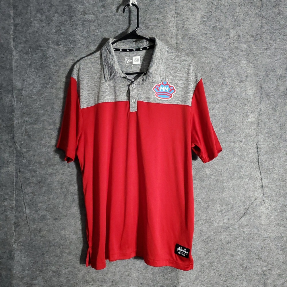 MIami Marlins Polo Shirt Mens New Era Red Grey MM Crown Logo Performances Size L